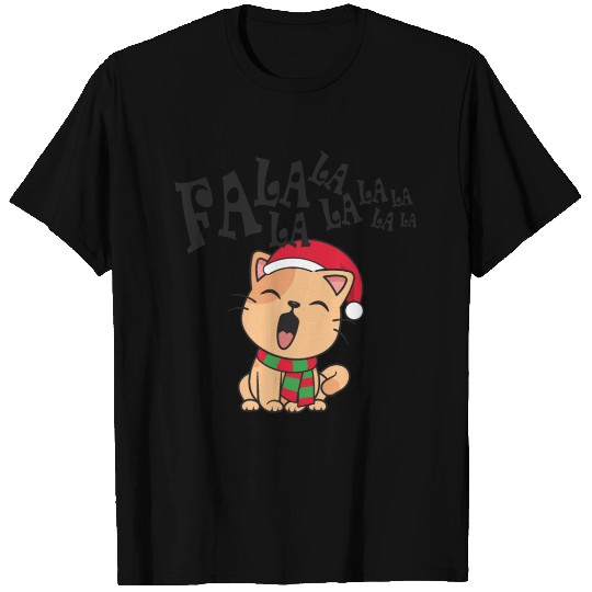 Cute Christmas Cat Singing Fa la la la Song T Shirts