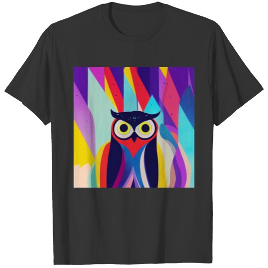 Colorful Owl Portrait Illustration - Abstract Bird T Shirts