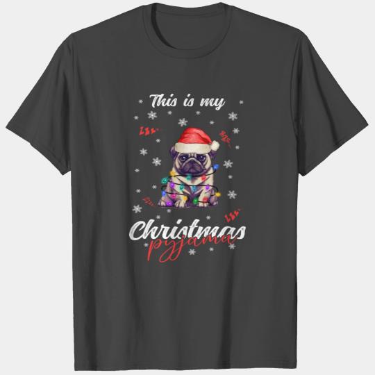 Winter Christmas Pyjama Pug T Shirts