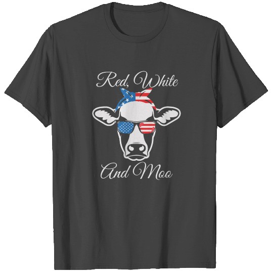 Red White and Moo Patriotic Cow USA Flag Funny 4th T Shirts