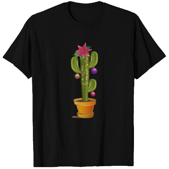Cactus decorated for Christmas with poinsettia T Shirts