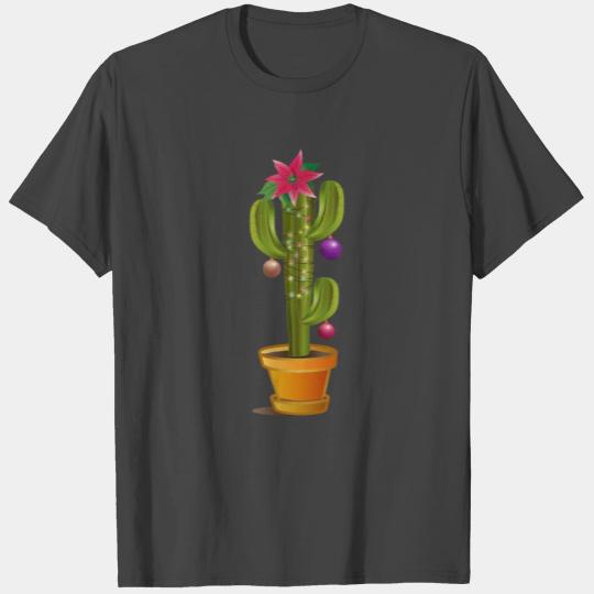 Cactus decorated for Christmas with poinsettia T Shirts