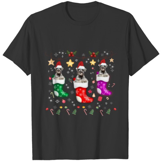Miniature Schnauzer Christmas Lights Funny Xmas T Shirts