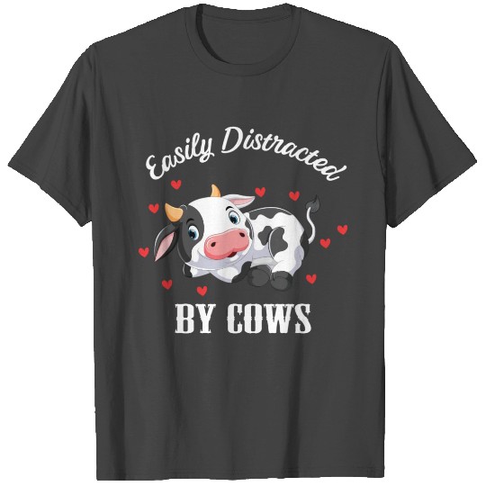 Easiliy Distracted By Cows Cute Farmer Farm Animal T Shirts
