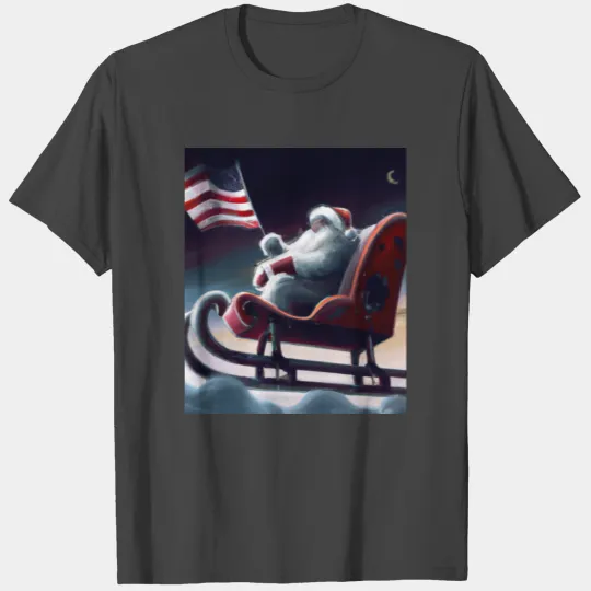 Patriotic Christmas Funny Santa Claus With Sled T Shirts