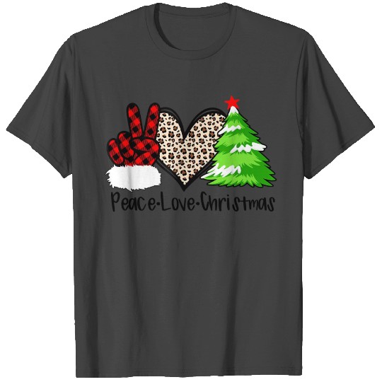 Peace Love Christmas Leopard Heart Santa Glove T Shirts