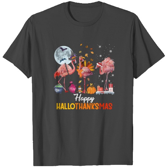 Flamingo Halloween And Merry Christmas Happy T Shirts