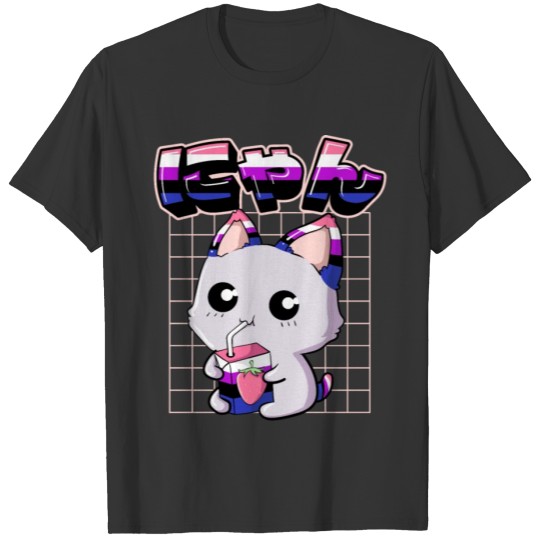 Genderfluid Pride Kawaii Cat Strawberry Milk T Shirts