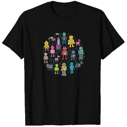 Robots in Space grey fun Robot T Shirts