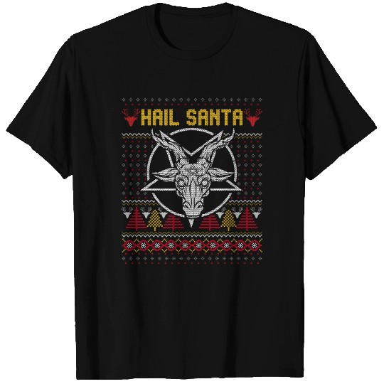 Hail Santa Ugly Christmas Devil Horns T Shirts
