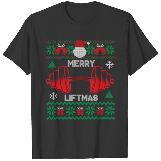 Merry Liftmas Ugly Christmas sweater Gym Workout. T Shirts