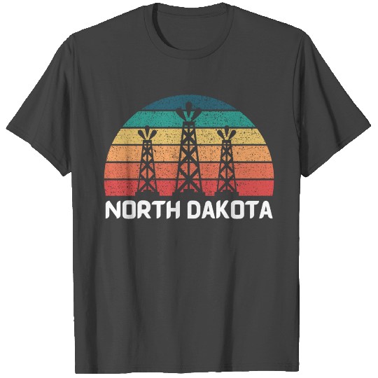 North Dakota oil with vintage sunset oilfield T Shirts