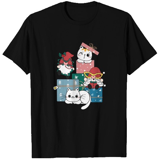 cute gnome and kitty cats on present gift box T Shirts