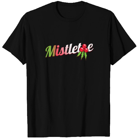 Green Red White Mistletoe Logo For Christmas T Shirts