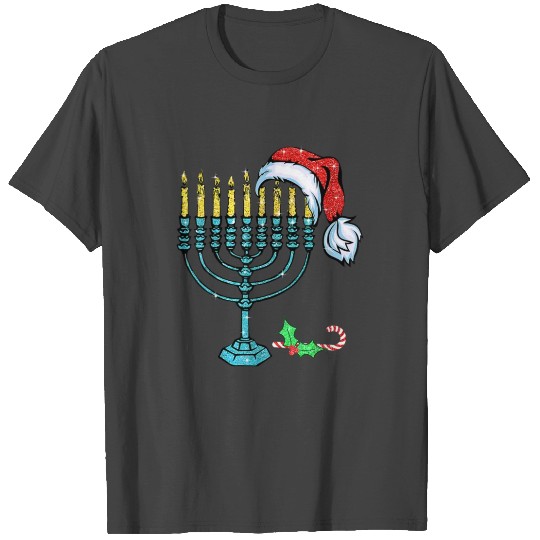 Menorah Santa Hat Chanukah Hanukkah Jewish T Shirts