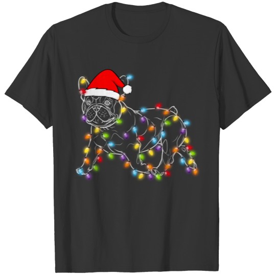 Funny French Bulldog Dog Tree Christmas Lights T Shirts