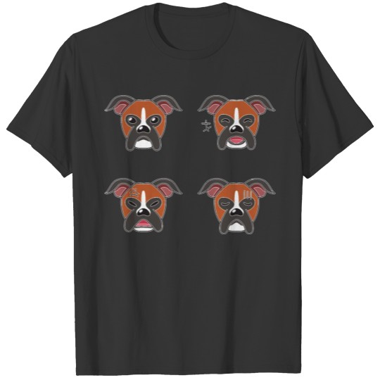 Funny Boxer Dog Cartoon Faces T Shirts
