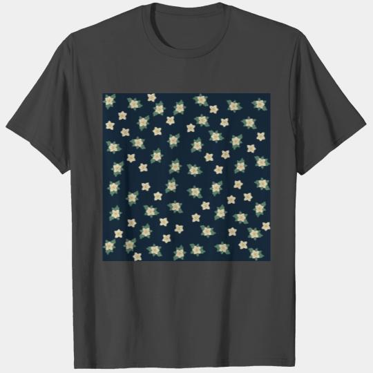 Navy Gold and White Christmas Poinsettia Pattern T Shirts