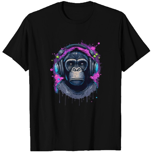 ape, primate, monkey wearing headphones T Shirts