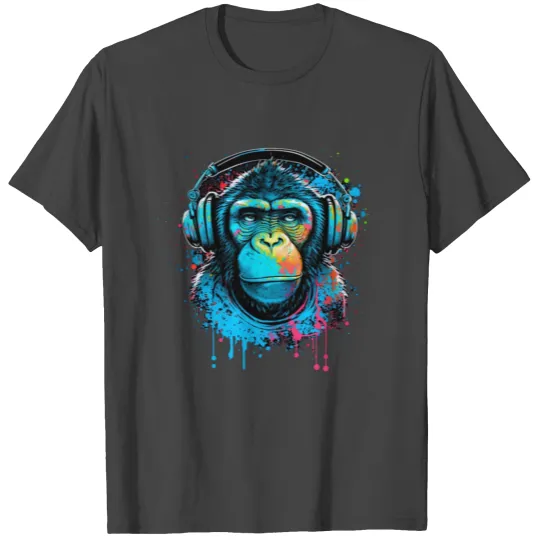 ape, primate, monkey wearing headphones T Shirts