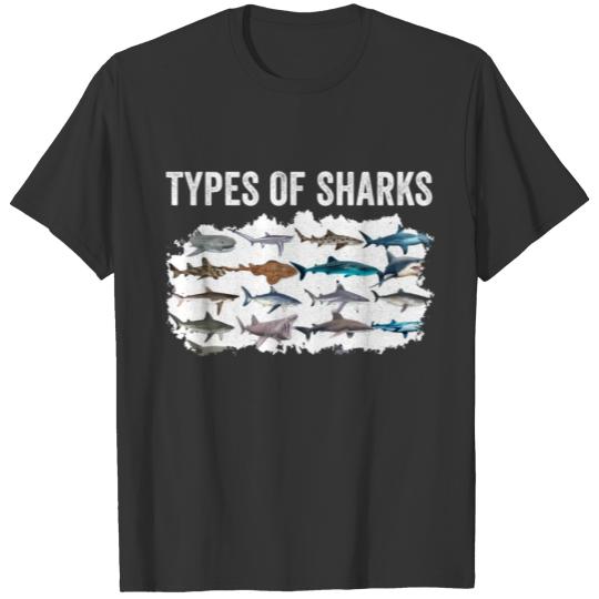 Types of Sharks Marine Biology Sea Creatures T Shirts