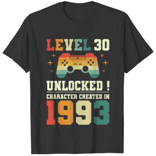 Geek Level 30 Unlocked 1993 30th Birthday Gamer T Shirts