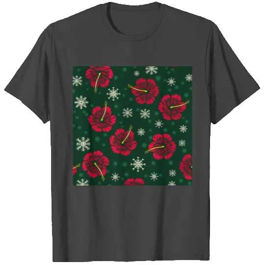 Tropical Floral Hibiscus Snowflakes Christmas T Shirts