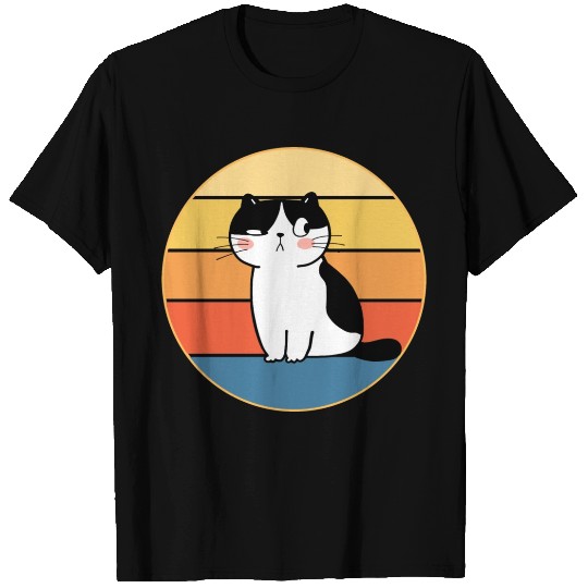 Funny Cute Kawaii Cat Face Retro Sunset T Shirts