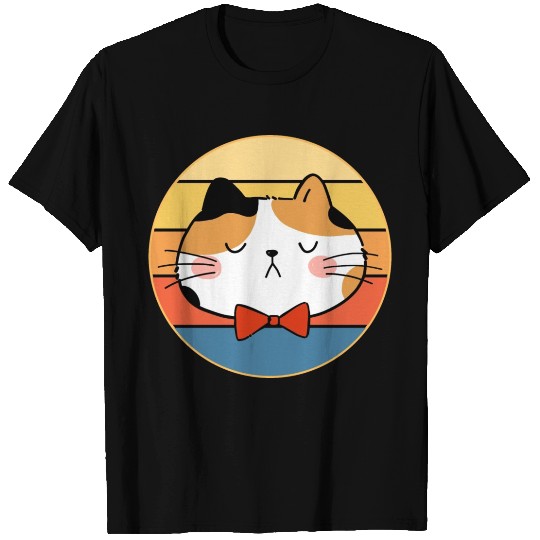 Funny Cute Kawaii Cat Face Retro Sunset T Shirts