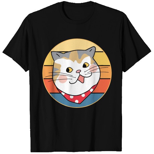 Funny Cute Kawaii Cat Face Retro Sunset T Shirts