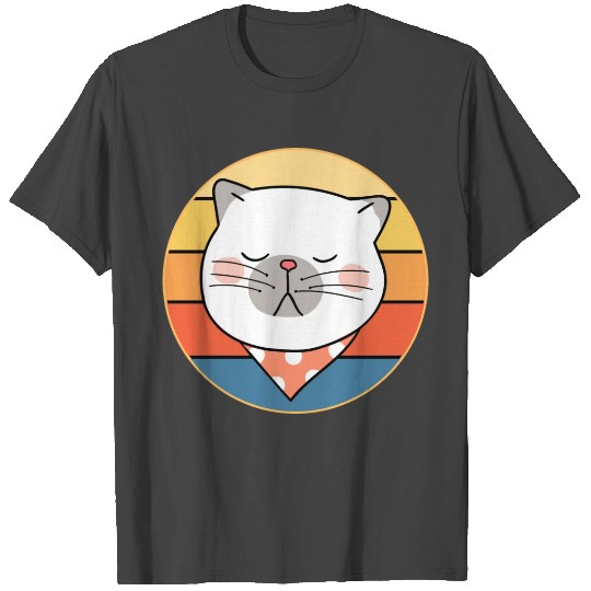 Funny Cute Kawaii Cat Face Retro Sunset T Shirts