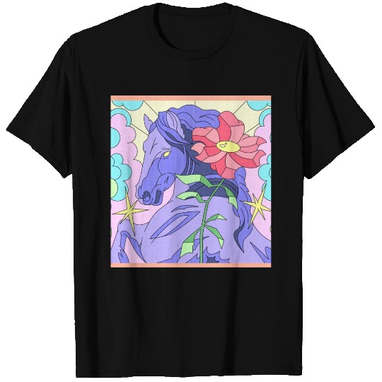 Cute horse with flowers in a retro fantasy design T Shirts