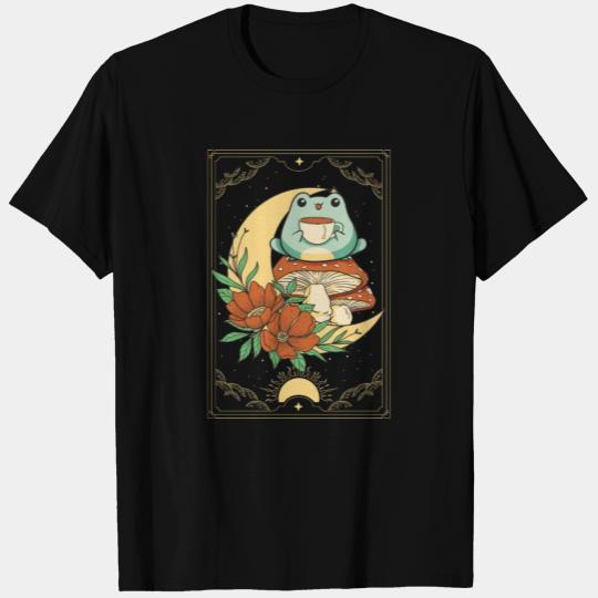 Cottagecore Aesthetic Tarot Card Frog Sipping Tea T Shirts