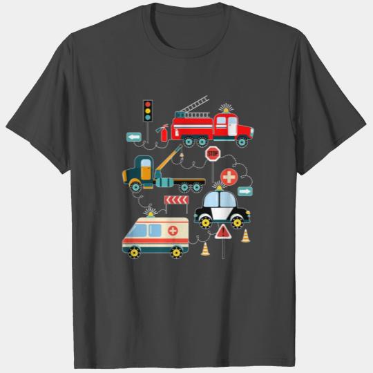 Cute Police Car Fire Truck Ambulance Vehicles T Shirts
