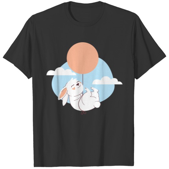 kawaii happy cute baby rabbit handing on a balloon T Shirts