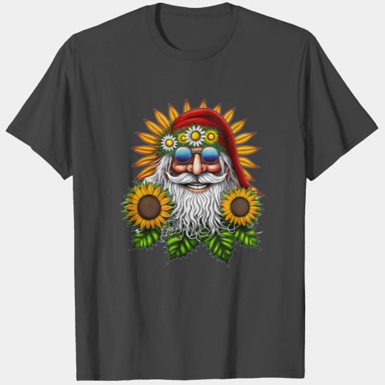 Hippie Santa Claus Sunflower Christmas Funny T Shirts