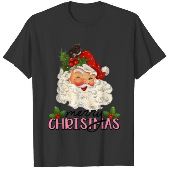 Retro Vintage Pink Santa Claus Merry Christmas T Shirts