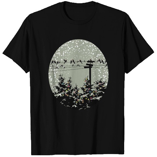 Birds on power line above lighted trees T Shirts