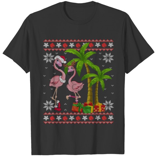 Pink Flamingo Christmas Palm Tree Matching T Shirts