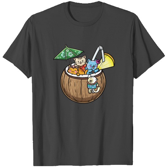 Hawaiian Cats In Coconut Drink Luau Hawaii Summer T Shirts