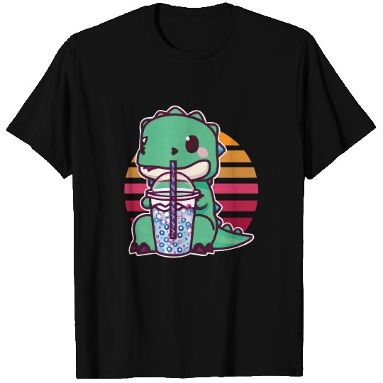 Dinosaur drinks bubble tea T Shirts