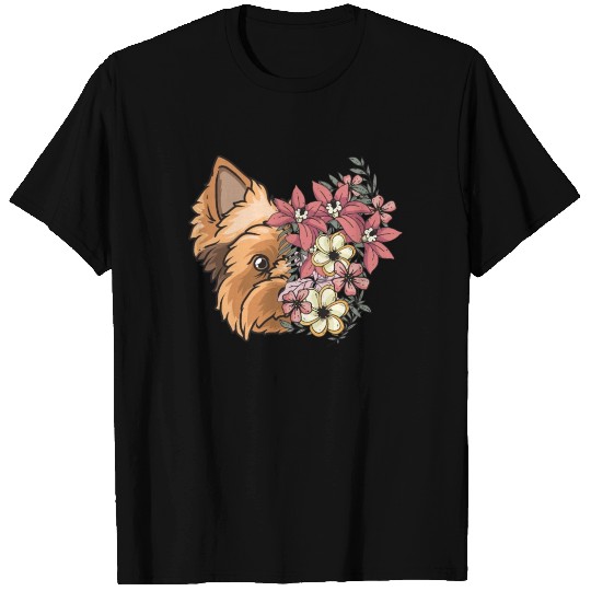 Yorkshire Terrier Dog Yorkie Face Flowers T Shirts