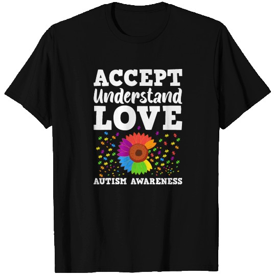 Sunflower Autism Teacher Cute Teach Accept Underst T Shirts