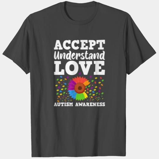 Sunflower Autism Teacher Cute Teach Accept Underst T Shirts