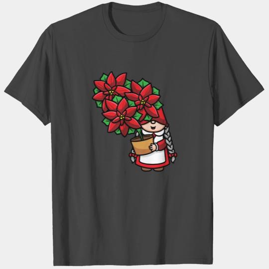 Female Christmas Gnome Dwarf Xmas Poinsettia T Shirts