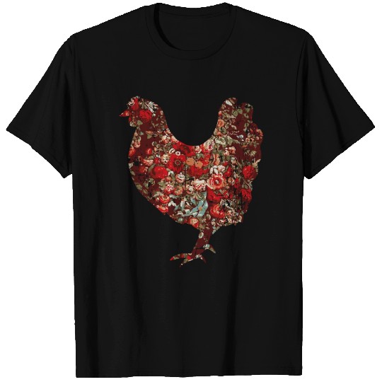 Floral Chicken Rose Pattern Cute Farm Maroon D T Shirts
