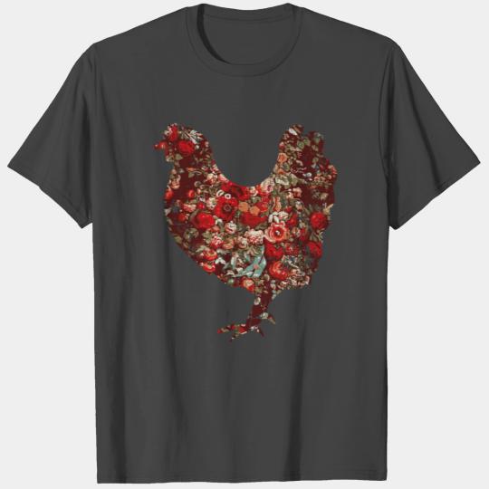 Floral Chicken Rose Pattern Cute Farm Maroon D T Shirts