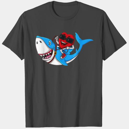 heart riding shark valentines day funny boy T Shirts