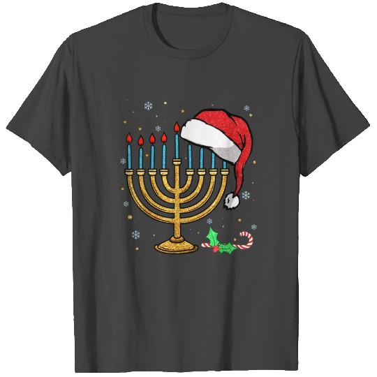 Menorah Santa Hat Chanukah Hanukkah Jewish T Shirts