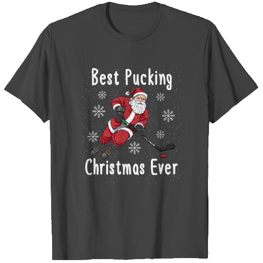 Ice Hockey Santa Player Best Pucking Christmas T Shirts
